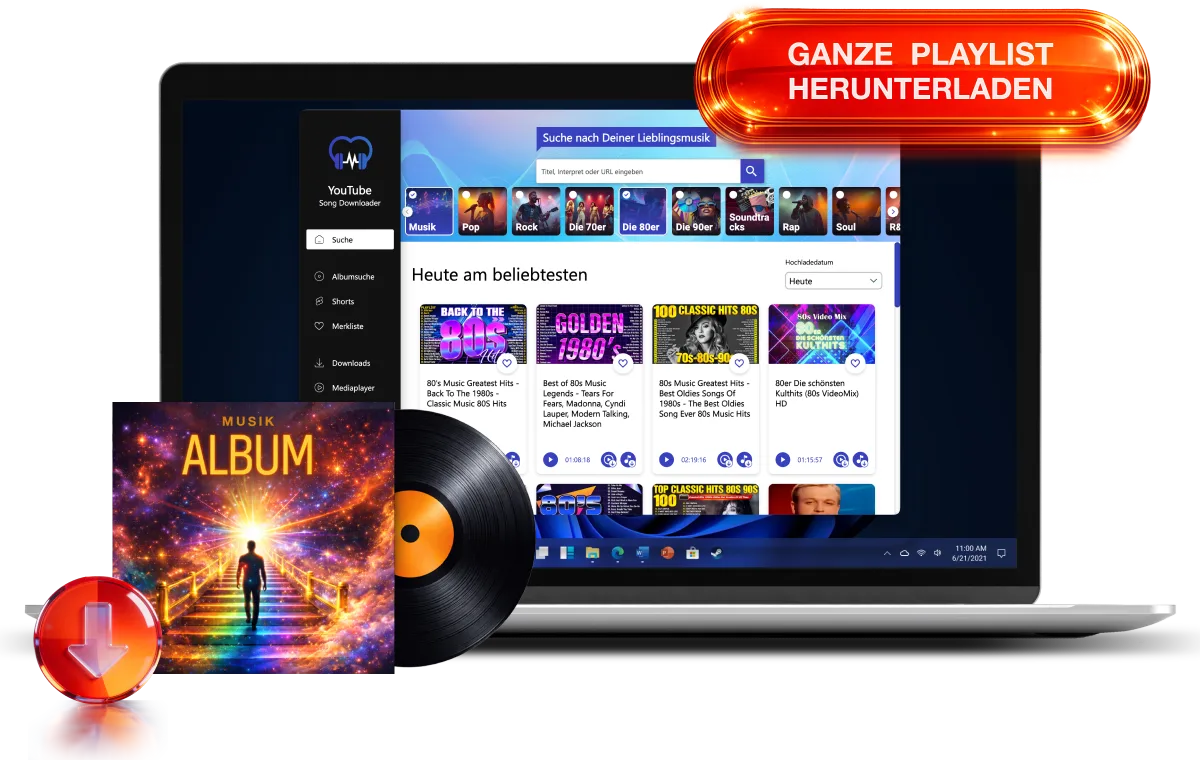 YouTube Song Downloader-Oberfläche beim Herunterladen einer kompletten Playlist als Musikalbum